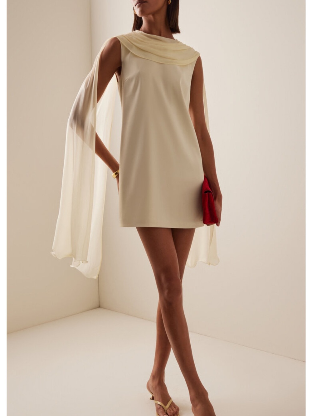 Posse Cream Sleeveless Mini Dress with Draped Chiffon Scarf